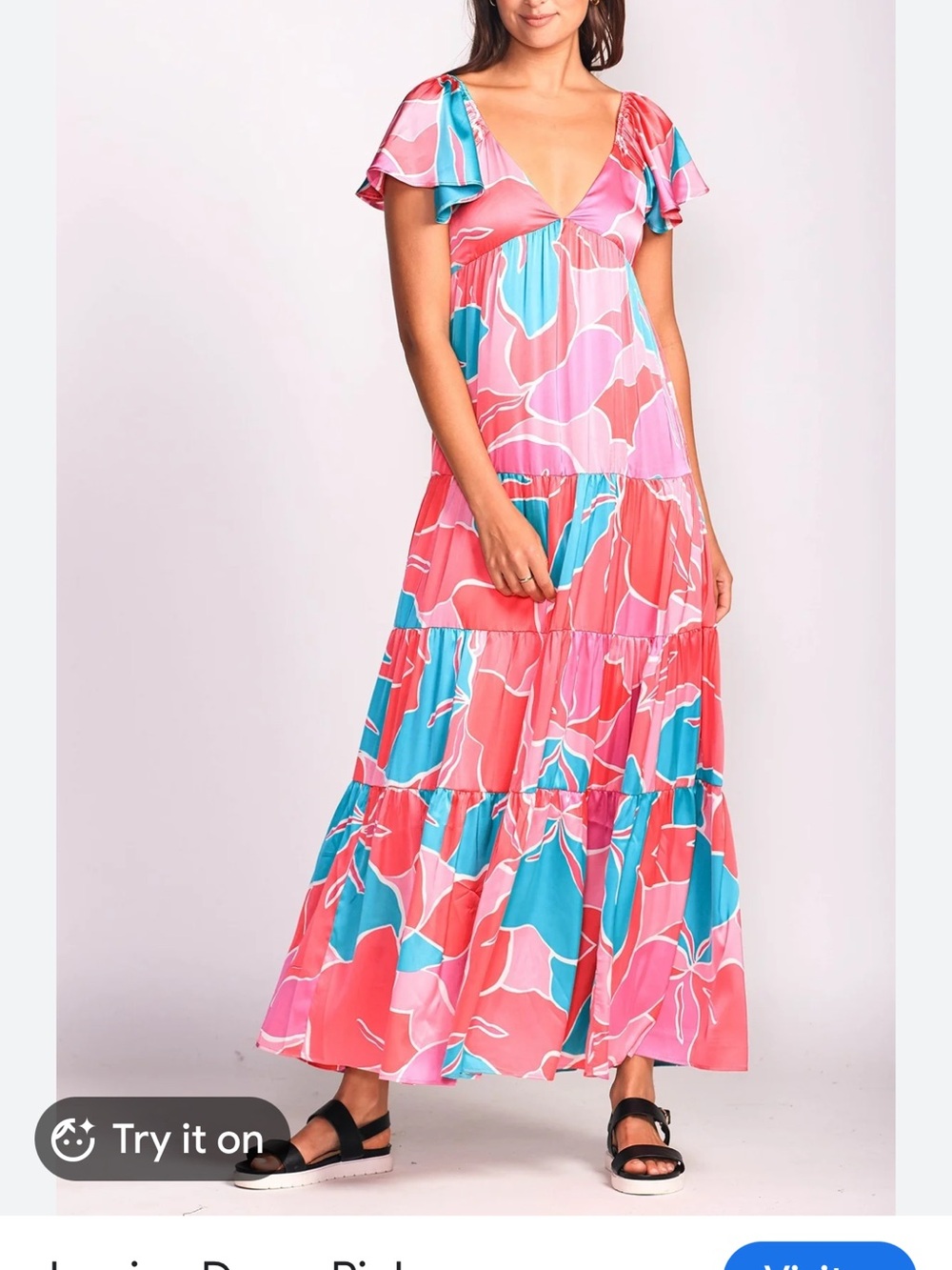 Pink‎ Martini Coral, Pink & Teal Floral Tiered Maxi Dress medium nwt